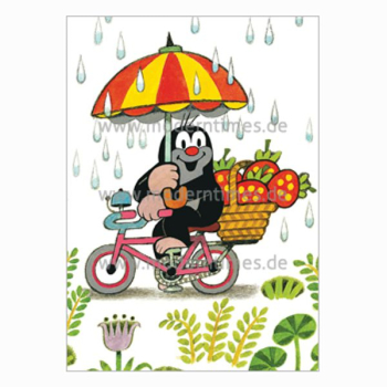 Postkarte - Der kleine Maulwurf (im Regen)