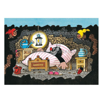 Postkarte - Der kleine Maulwurf (im Bett)