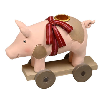 Kerzenhalter - Schwein auf Rollen (Baumkerze)