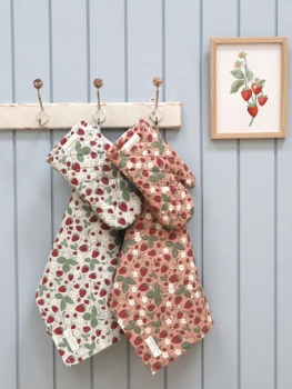 Preview: Stoff-Serviette - Erdbeeren rosa