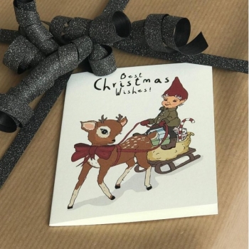 Mini-Klappkarte - Christmas (Wichtel mit Schlitten)