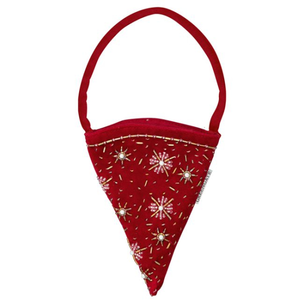 Stoff-Spitztüte - rot mit Perlenstickerei