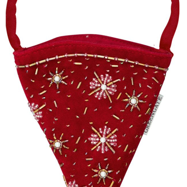 Stoff-Spitztüte - rot mit Perlenstickerei
