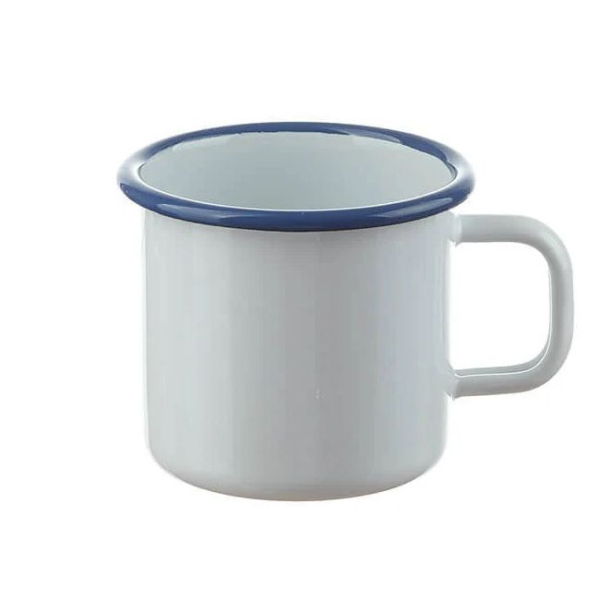 Emaille-Becher - weiß-blau